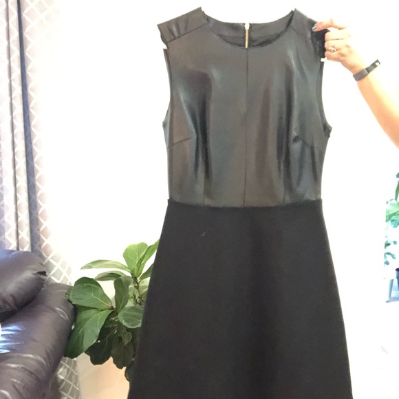 Zara Basics Faux Leather and Wool Skater Dress - Picture 3 of 5